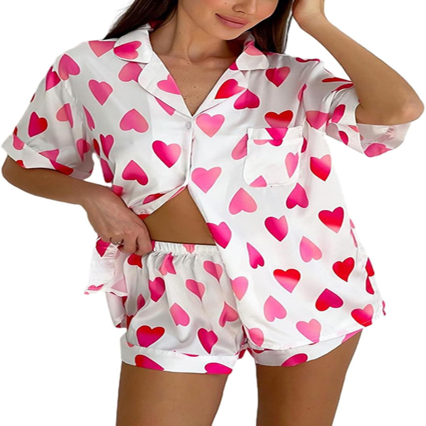 Women’s Cute Heart Pajama Shorts Set