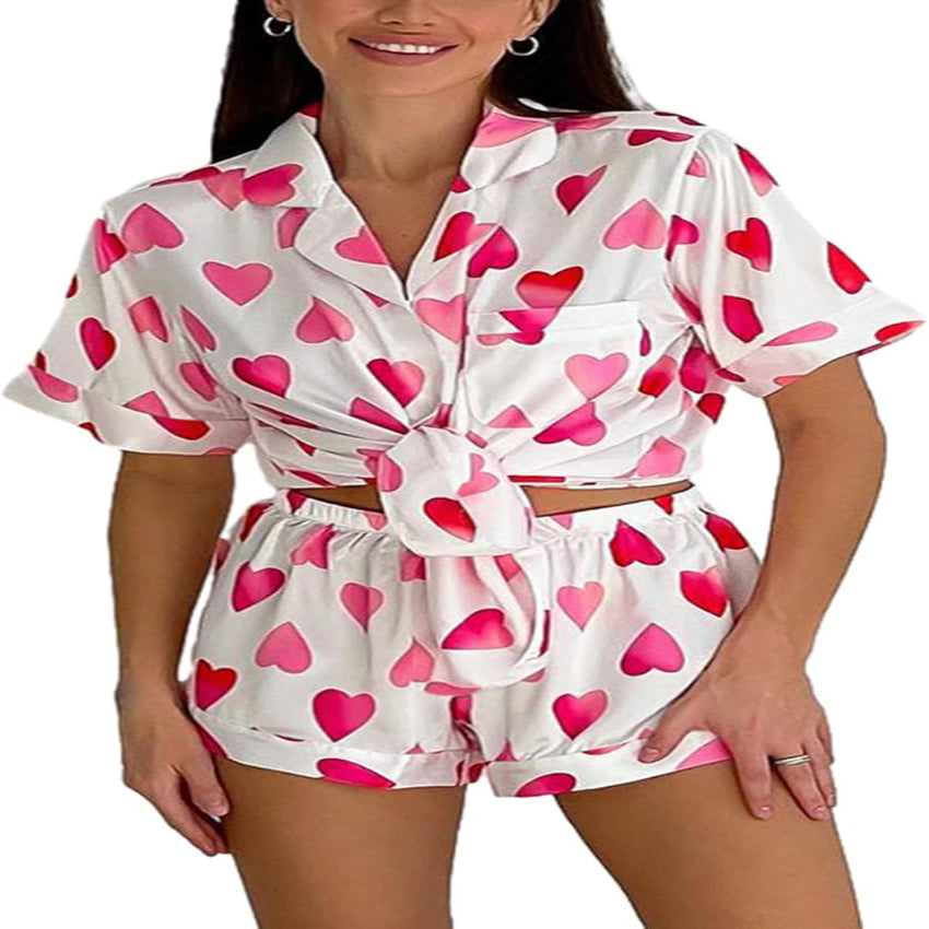 Women’s Cute Heart Pajama Shorts Set