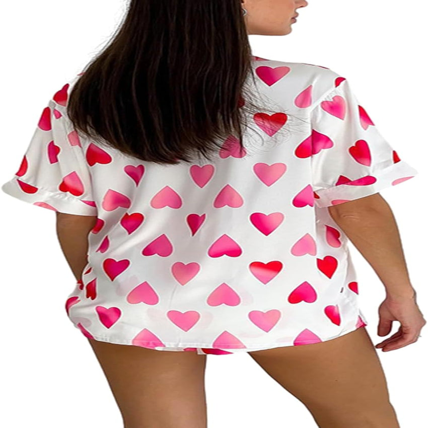 Women’s Cute Heart Pajama Shorts Set