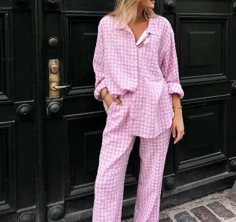 Women’s Pink Plaid Loungewear Set