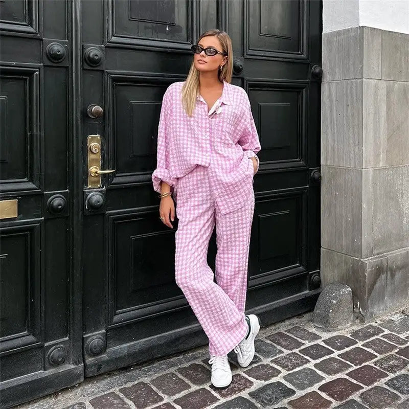 Women’s Pink Plaid Loungewear Set