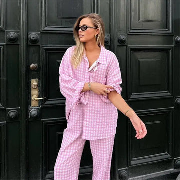 Women’s Pink Plaid Loungewear Set