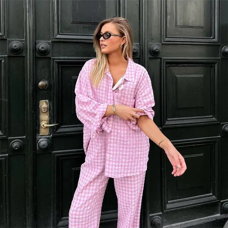 Women’s Pink Plaid Loungewear Set